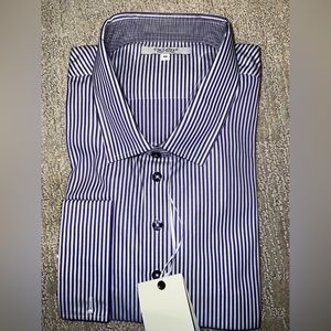 TM Lewin Purple & White Striped Fully Fitted Button Down Shirt - UK 18; US 16